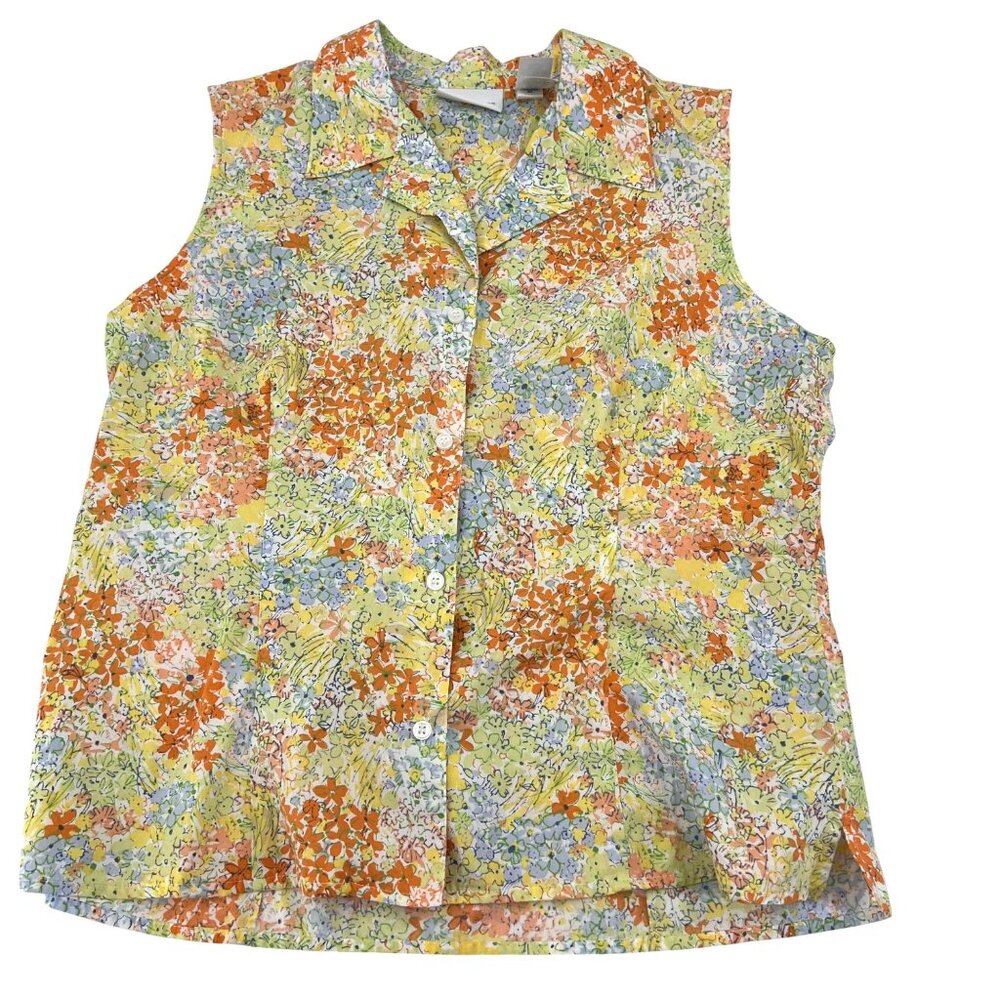 Liz Claiborne Women's Floral Sleeveless Button-Up Blouse Size 14 Vintage